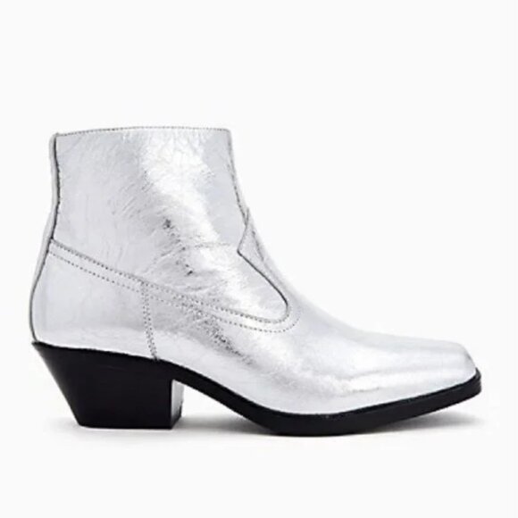 Calvin Klein Sadi Silver Metallic Square Toe Western Ankle Boots Size 7 Leather - Picture 1 of 13